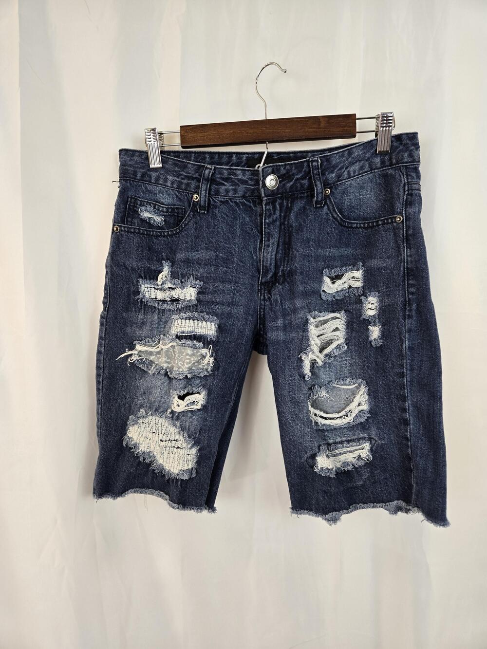Carbon Shorts Mens 30 Blue Distressed Stretch Denim Bermuda Cutoff Casual